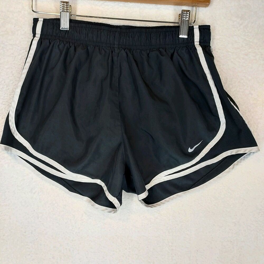 Nike Womens Running Shorts Black White Trim Athletic Dri Fit Activewear